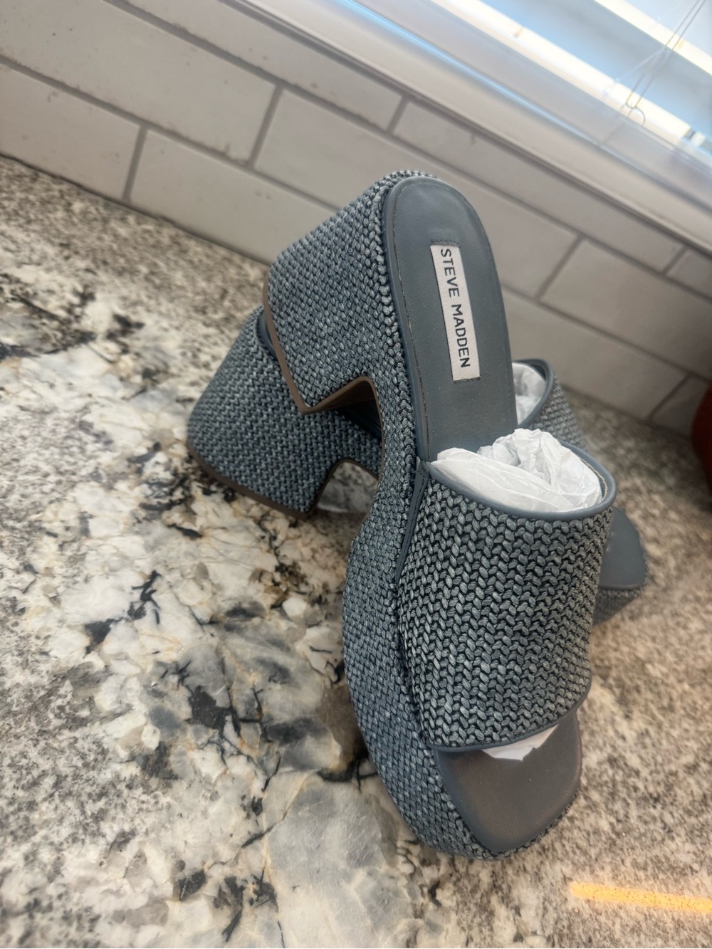 Steve Madden Denim Blue Woven Platform Mules